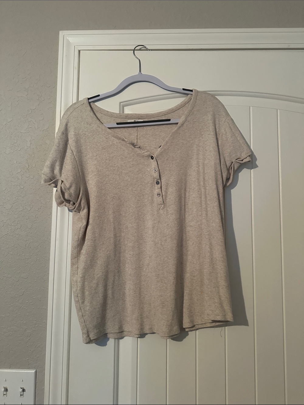 Maurices Light Beige Short Sleeve Henley Tee